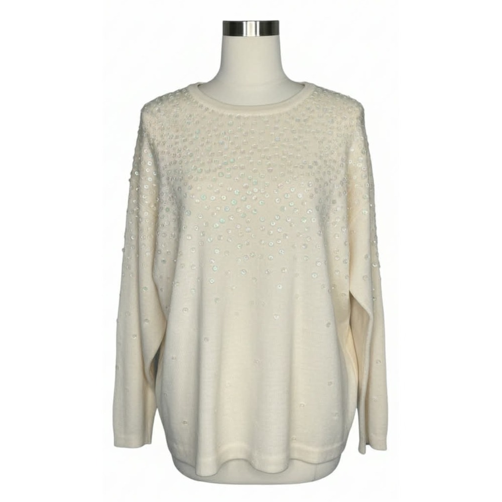 Vintage Women's Maggie Lawrence‎ Ivory Wool blend sequin Sweater Pullover Size S